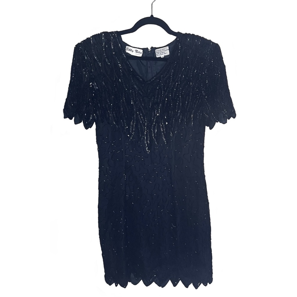 Vintage Silky Nites beaded silk mini dress